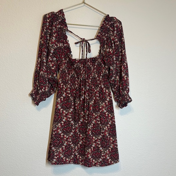 Free People Floral Print Smocked Dress with Puff Sleeves - Picture 2 of 7